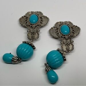 Vintage Jose Barrera for Avon turquoise color silver tone Dangle Earrings